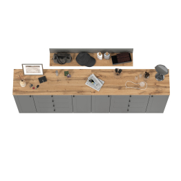 Остин открытая полка и два комода с дверками и ящиками