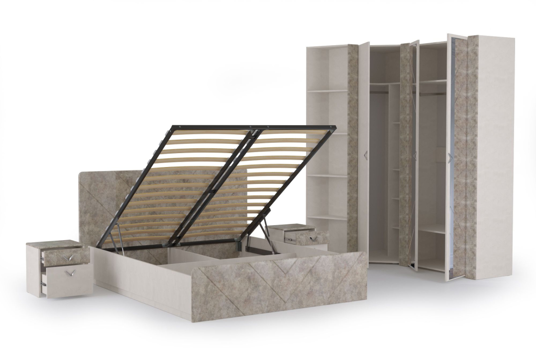Модульные cпальни, Спальня Амели № 6 шёлковый камень/бетон чикаго беж, 6 предметов мебели