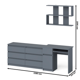Компьютерный стол МС-1 левый с широким комодом МК1380-6 и полкой Мори 900