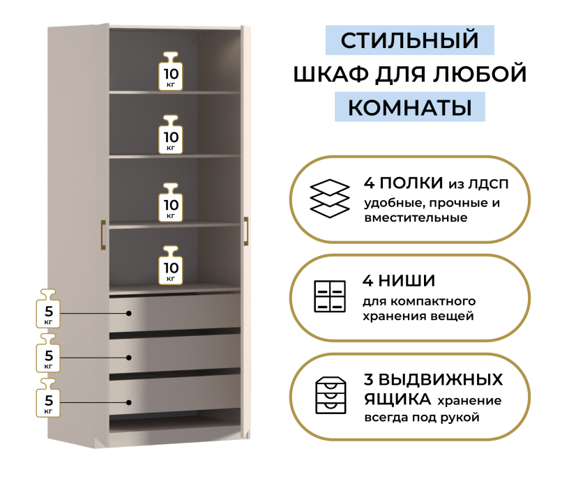 В спальню, Шкаф двухдверный Макс 1000 мм, вариант №5 (ЛДСП)