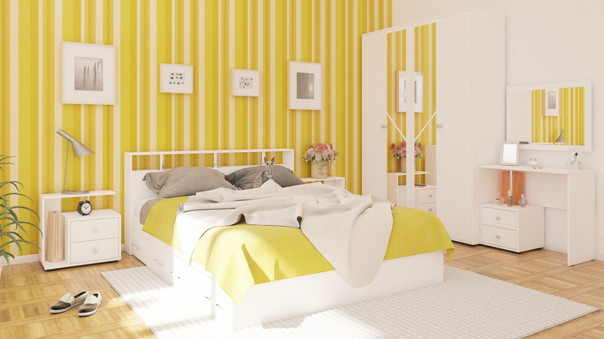 Спальные гарнитуры, Кровать с ящиками Камелия 1600 с двумя прикроватными тумбами