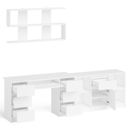 Стол письменный двухтумбовый Мори МС-2 с навесной открытой полкой и тумбой под ТВ