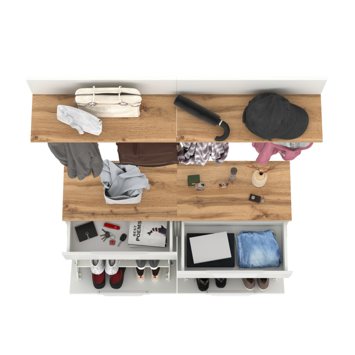 Прихожие, Две тумбы для обуви с ящиком и вешалкой с полкой Октава.