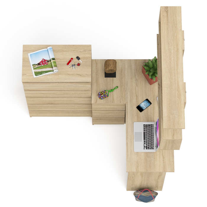 Домашние кабинеты, Угловой компьютерный стол Мори МС-16 левый с навесной полкой и высоким комодом на 5-ть ящиков