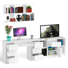 Стол письменный двухтумбовый Мори МС-2 с навесной открытой полкой и тумбой под ТВ