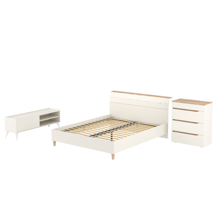 Спальные гарнитуры, Кровать Муссон 1600 с основанием и комод 4-ре ящика с ТВ-тумбой Лайт 13.282