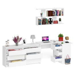 Комод широкий 6-ть ящиков Мори МК1380.6 с угловым компьютерным столом МС-16 правым и открытой книжной полкой