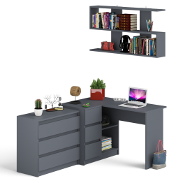 Комод на три ящика Мори МК800.1 с компьютерным столом для работы левый и открытой полкой
