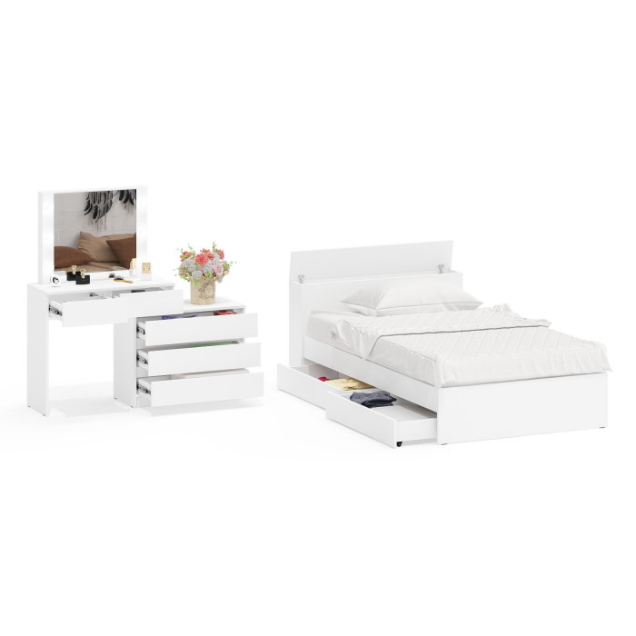 Спальные гарнитуры, Столик туалетный с лампочками 110 с полутораспальной кроватью с ящиками Ксения 1200