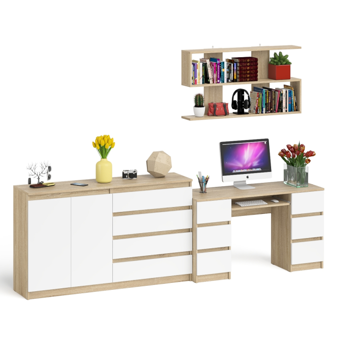 Домашние кабинеты, Стол для работы Мори МС-2 с книжной полкой на 1200 и комодом-тумбой МК1600.1