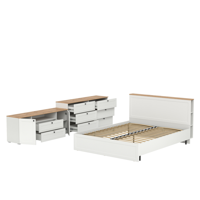 Спальные гарнитуры, Кровать двуспальная с ортопедическим основанием Остин с ТВ-тумбочкой и комодом 16.240