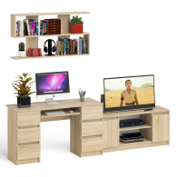 Домашние кабинеты, Письменный стол Мори МС-2 с ТВ-тумбой 1200 и навесной полкой 1200