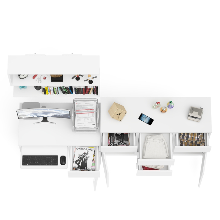 Домашние кабинеты, Тумба-комод Мори МК1200.4 с компьютерным столом МС-1 правый и открытой навесной полкой