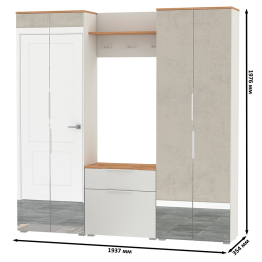 Два шкафа для одежды с зеркалами и обувницей с вешалкой с полкой Октава