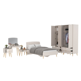 Туалетный столик с зеркалом Афина с кроватью 1200 с тумбочкой и двумя шкафами