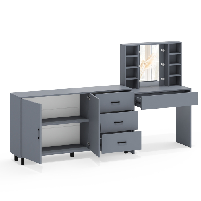 С зеркалом, Косметический cтол с подсветкой и ящиком 115 и комод 123-1604