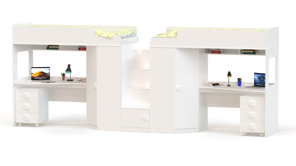 Кровати-чердаки, Кровать-чердак с угловым шкафом и столешницей Ridgimmi 11.3