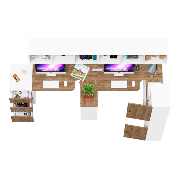 Домашние кабинеты, Лидер-8 мебель для детской для двоих детей из столов с открытыми полками и пенала с нишей и тумбы 3.16