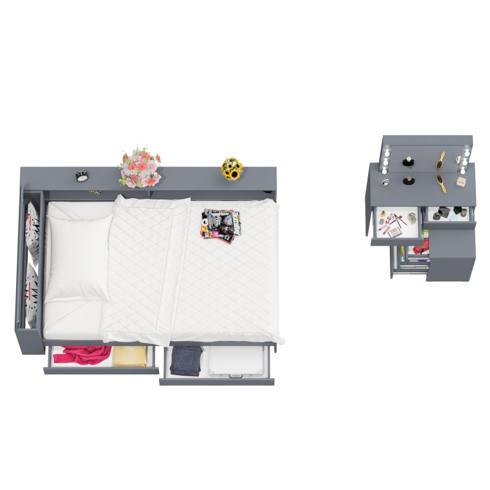 Спальные гарнитуры, Туалетный столик для спальни с подсветкой 110 и Ксения кровать 1200 с ящиками и прикроватный блок