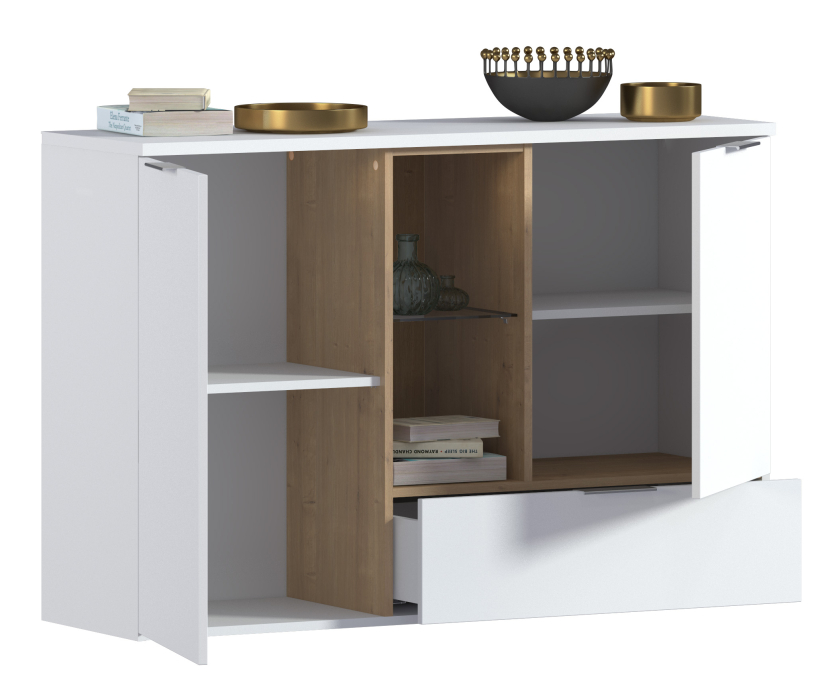 Комоды, Комод Мальта СБ-3264 Белый,Дуб Гамильтон/МДФ Белый