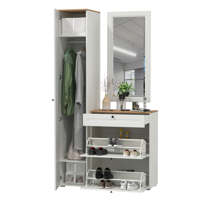Прихожие, Шкаф-пенал с обувницей и зеркалом Остин