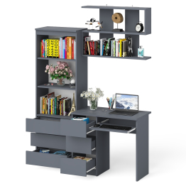 Стол для работы три ящика слева Мори с навесной полкой на 900 и стеллаж-комод три ящика