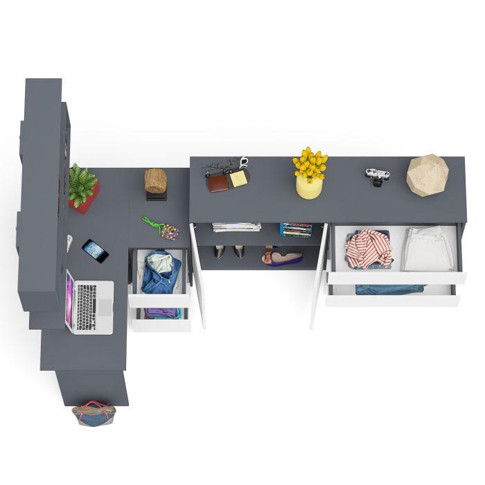 Домашние кабинеты, Тумба-комод МК1600.1 Мори с навесной книжной полкой и угловой компьютерный стол МС-16 правый