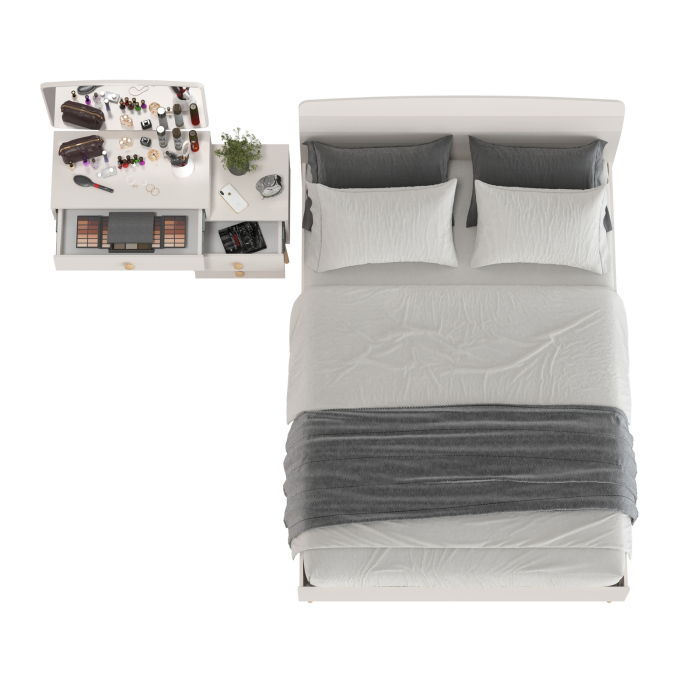 Спальные гарнитуры, Туалетный столик с зеркалом Афина и кровать 1400 двухспальная