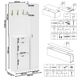 Тумба для обуви высокая с вешалкой и пеналом П-6 № 24 МДФ фрезеровка прованс