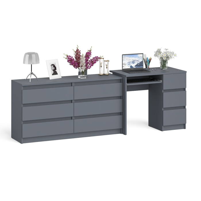 Домашние кабинеты, Комод 1380 6-ть ящиков Мори с однотумбовым столом компьютерным МС-6 правым