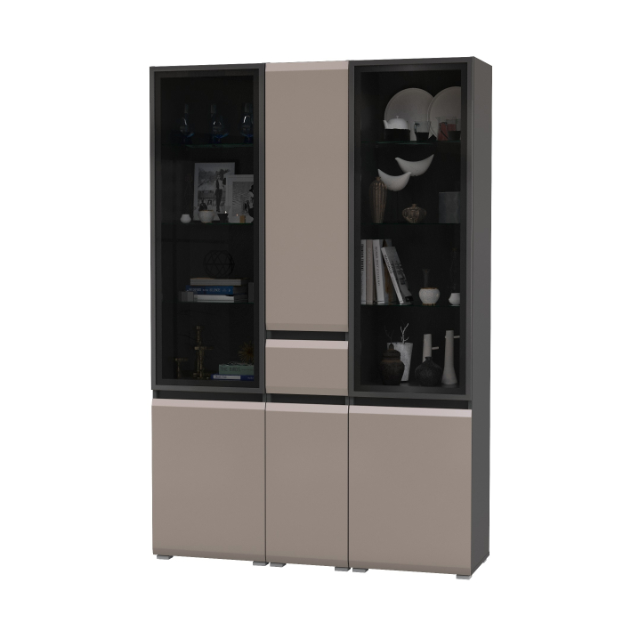 Шкафы распашные, Горка для гостиной Сидней из шкаф-витрина 2 штуки и шкаф с ящиком 13.202