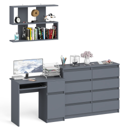 Большой комод на восемь выдвижных ящиков со столом МС-1 правый и полкой Мори 900