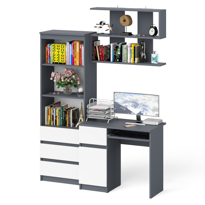 Прямые компьютерные столы, Рабочее место из стола компьютерного МС-1 левый со стеллажоми и настенной полкой Мори