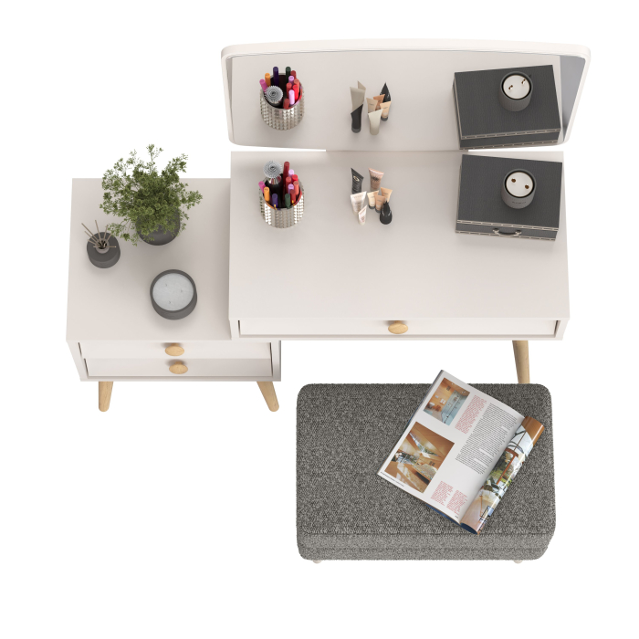 С зеркалом, Женское трюмо для спальни Афина и банкетка на ножках Тифани