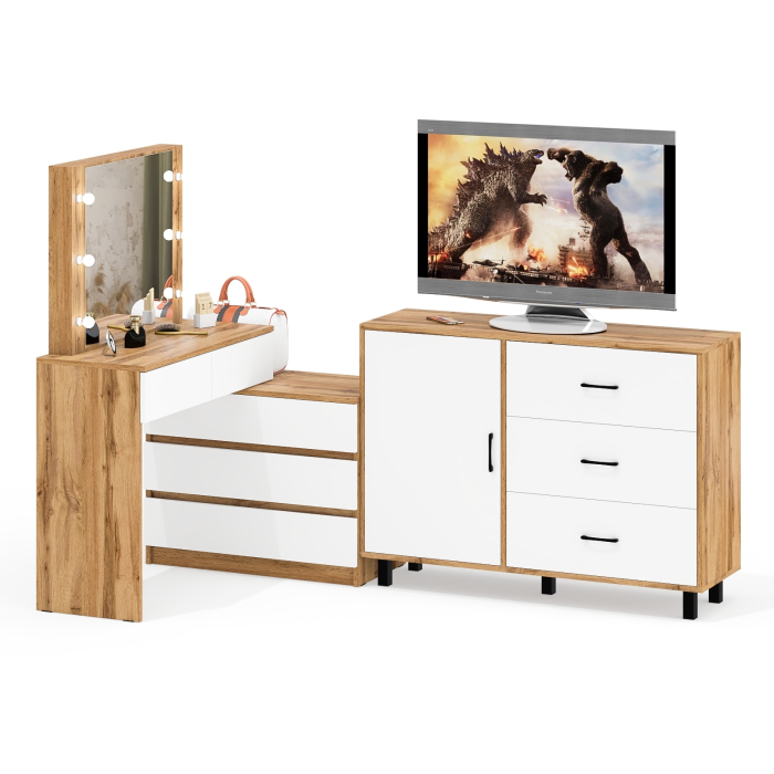 Туалетные столики, Угловой туалетный столик с подсветкой 110 и тумба-комод дверка и 3 ящика 122-1204