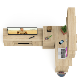 Угловой стол компьютерный Мори МС-16 левый с тумбой под ТВ и полкой для книг