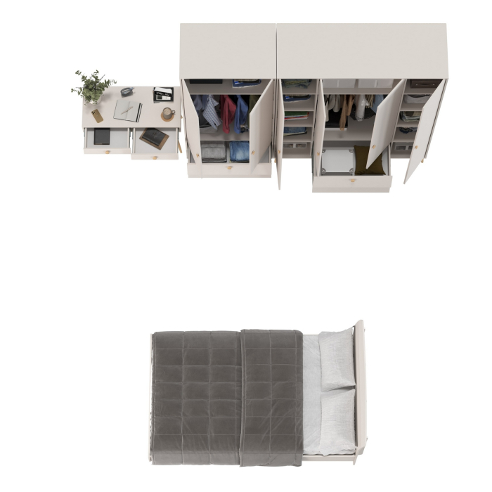 Спальные гарнитуры, Два платяных шкафа для одежды со столиком и кроватью Афина 1200