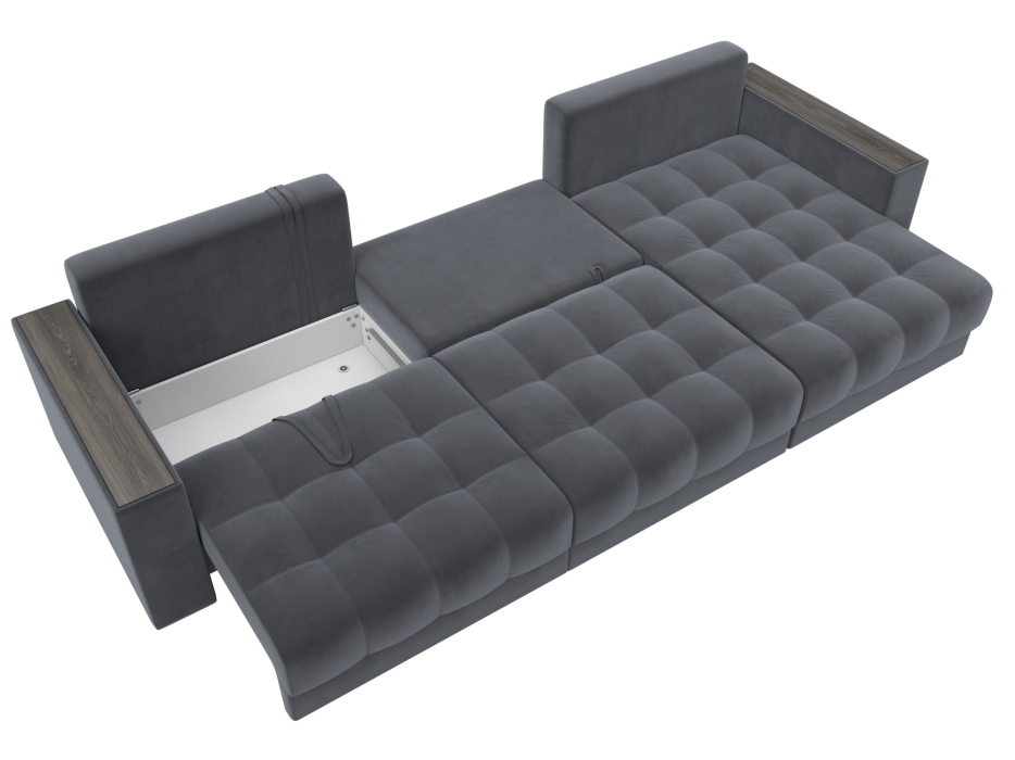 Дизайнерские диваны для гостиной, Диван угловой с декором Лига-049 НПБ Лонг, велюр SEVEN