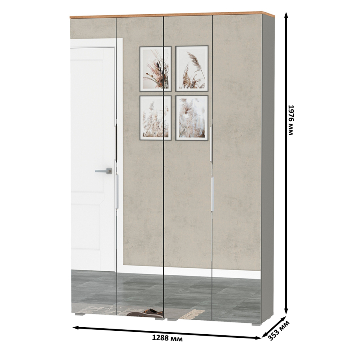 Прихожие, Шкаф для одежды с четырьмя зеркальными дверками Октава