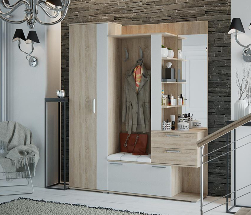 Прихожие, Эрика вешалка комбинированная с крючками и зеркалом 