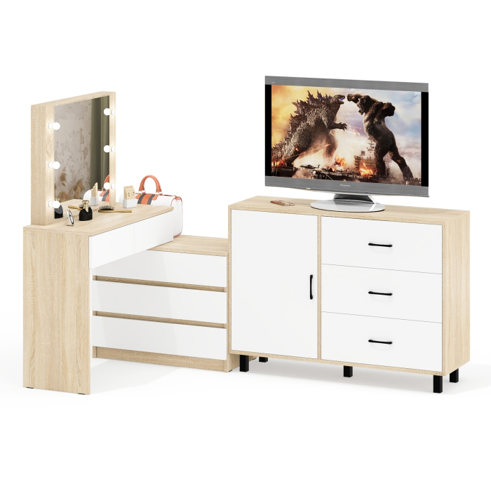 Туалетные столики, Угловой туалетный столик с подсветкой 110 и тумба-комод дверка и 3 ящика 122-1204