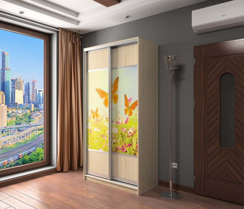 Шкафы-купе, Шкаф-купе Бостон 1100х540х2150 Фотопечать Бабочки