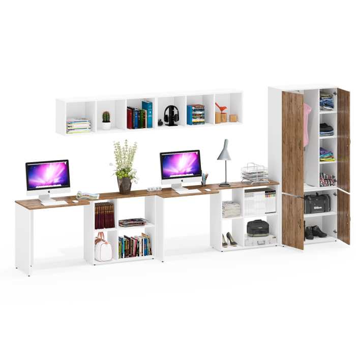 Домашние кабинеты, Два письменных стола-трансформера с навесными полками и шкаф для одежы и вещей Лидер-8