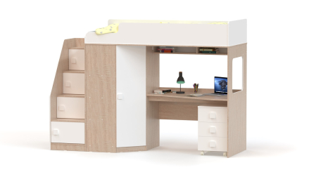 Кровать-чердак с угловым шкафом и столешницей Ridgimmi 11.1