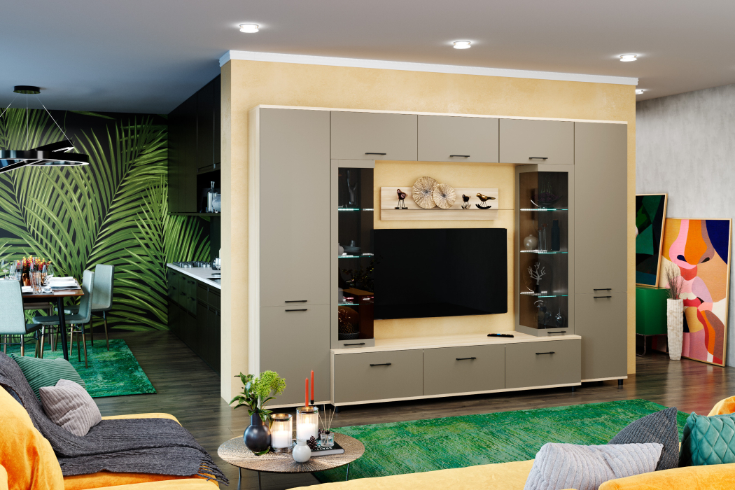 Стенки для гостиной, Модульная гостиная Грейс композиция 6  Ясень Асахи