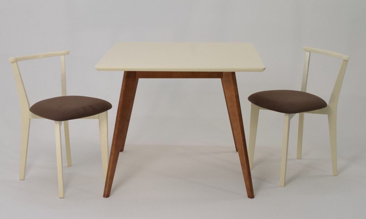 Обеденные группы, Стол Сканди М 100 орех/слоновая кость со стульями Франк слоновая кость велюр коричневый