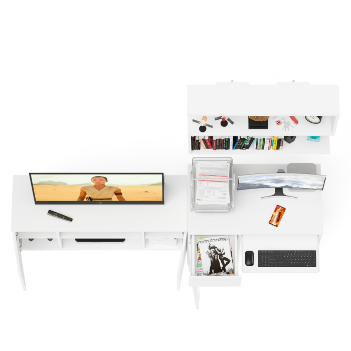 Прямые компьютерные столы, Стол однотумбовый компьютерный Мори МС-1 левый с полкой на 900 и тумбой на 1200