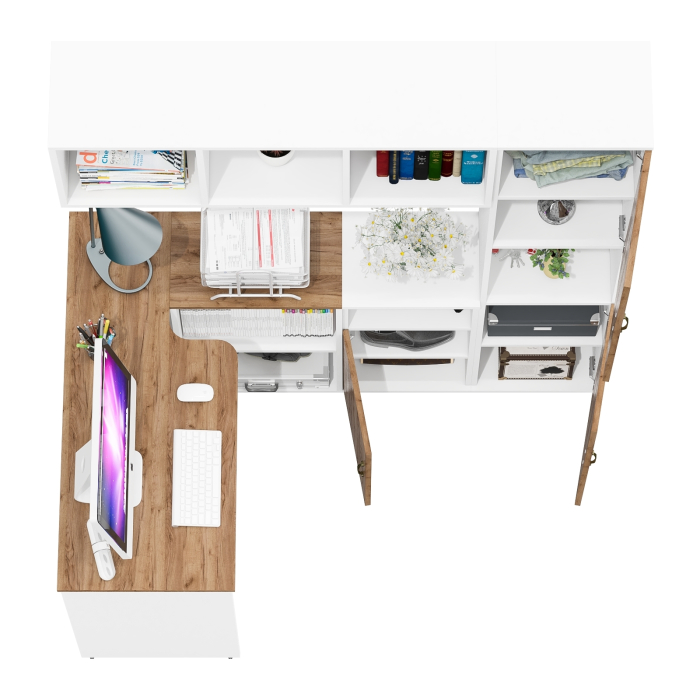 Домашние кабинеты, Пенал для хранения Лидер-8 со столом-трансформером с полкой для книг и тумбой 3.19