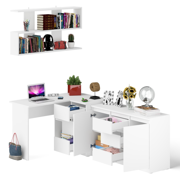 Домашние кабинеты, Стол компьютерный угловой МС-16 правый с навесной полкой и тумбой МК-1200.3 Мори