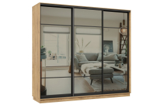 Шкафы-купе 3-х дверные, Шкаф-купе Премьер 57 (11ЗГ;11ЗГ;11ЗГ) фасады зеркало графит/трёхдверный/Профиль чёрный муар